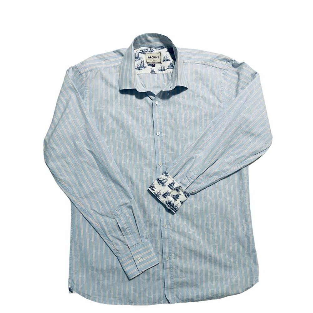 Ted Baker Archive Paisley Blue Red/White stripes Men's  Shirt Flip Cuffs 16 (L)